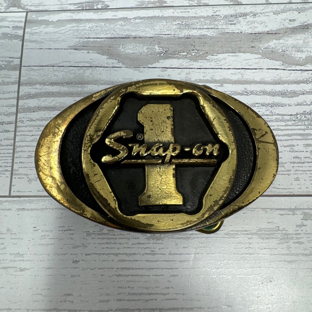 Vintage Snap-on‎ Tools Belt Buckle Solid Brass #1 Logo USA Made SPP-455 Gold